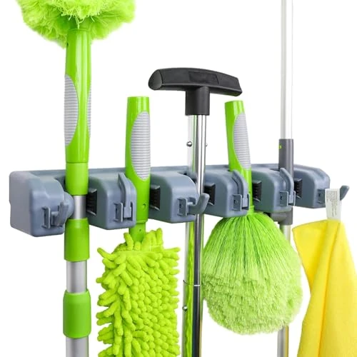 Offerta a tempo: Amazon Basics Rettangolare Porta scopa con supporto da parete e organizer per attrezzi da giardino con 6 ganci e 5 slot, 6.2 x 43 x 8.5 cm, Grigio - 38% da 12.34 € a 7.68 €
