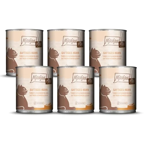 MjAMjAM - premium wet food for cats - pure meat enjoyment - juicy chicken pure, pack of 6 (6 x 800 g), grain-free with extra meat