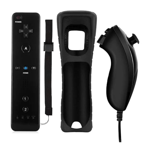 Offerta a tempo: QUMOX Controller per Wii, Controllo del Movimento a Distanza, Telecomando e Nunchuk, Console di Ricambio Compatibile con Wii e Wii U con Custodia di Protezione in Silicone Nero - 0.00% da 21.99 € a 21.99 €