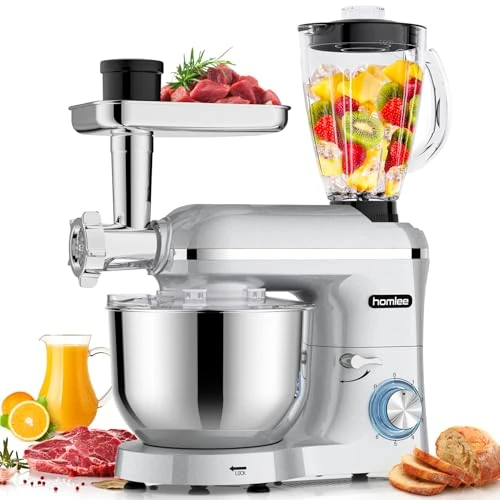 Offerta a tempo: Homlee 5 In 1 Impastatrice Planetaria,2000W–Con Tritacarne,1.5L Per Succhi,Tagliaverure,Set Per Salsicce,con Ciotola 5.5L,Frusta,Gancio Impastare,Mescolatore Robot Da Cucina Multifunzione - 0.00% da 179.99 € a 179.99 €
