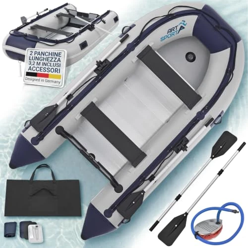 Tijdelijke aanbieding: ArtSport 3,20 m opblaasbare boot voor 4 personen met 2 banken en aluminium vloer, roeiboot met peddel, luchtpomp, tas en reparatieset, opblaasbare vissersboot van 540.00 € naar 540.00 € (0.00% korting)
