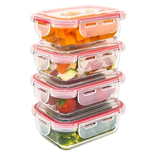 LG Luxury & Grace 4 Glass Food Containers 12.67 oz (360 ml). Airtight. Food Storage Container with Lid. Microwave, Oven, Dishwasher and Freezer Safe. BPA Free.