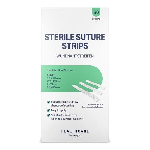 Limited-time offer: Healthcare by Amazon Sterile Suture Strips, Hypoallergenic – Skin Closure for Cuts, Lacerations & Surgical Incisions, 4 Sizes, 60 Count (Previously Amazon Basic Care – Packaging May Vary) from 13.08 £ to 13.08 £ (save 0.00%)