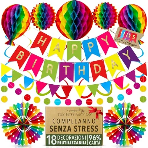 Limited-time offer: Premium Reusable Happy Birthday Decorations - Colorful Rainbow Birthday Decorations for Kids, Women, and Men - Multi-occasion Banner, Pennant Banner, Paper Fans - Party Decor by Itsy Bitsy Party Co from $14.99 to $14.99 (save 0.00%)