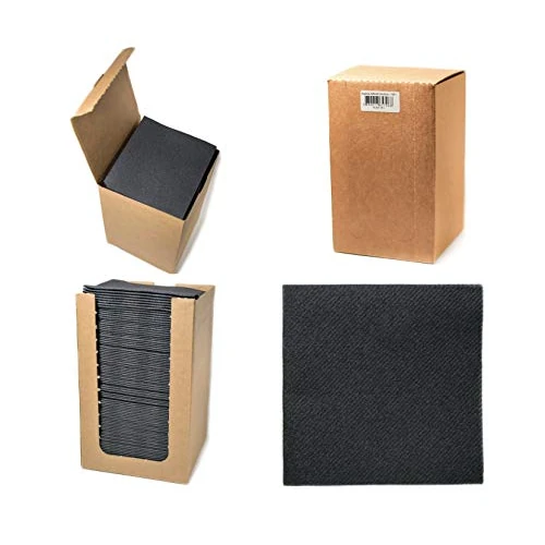 Alvotex Chic Airlaid 100 Cocktail Napkins, 1/4 Fold Fabric-Like, Disposable Napkin, Black, 20 x 20 cm