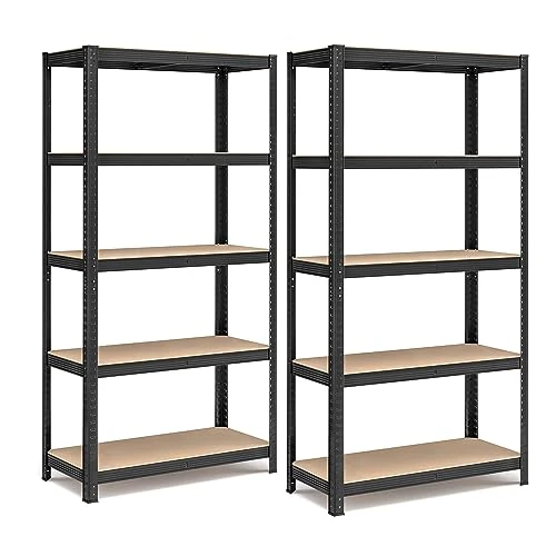 Tijdelijke aanbieding: SONGMICS opbergrekken, voor zwaar gebruik, set van 2, kelderrekken, 180 x 90 x 40 cm, tot 875 kg draagvermogen, boutloze, versterkt stalen frame, 5 verstelbare rekken, zwart GLR040B02 van 66.99 EUR naar 66.99 EUR (korting 0%)