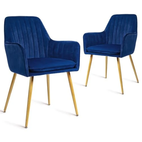 Zeitlich begrenztes Angebot: CangLong 2 Esszimmerstühle, moderner Sessel mit Armlehne für Küche, Esszimmer und Wohnzimmer, Küchenstuhl aus Samt mit goldfarbenen Beinen, Marineblau von 108.37 € auf 100.61 € (7% Rabatt)