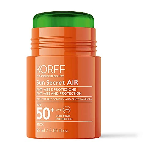 Offerta a tempo: Korff Sun Secret Air Stick SPF50, Textura Leggera, Protezione Molto Alta UVB e UVA, Idratante ed Anti-age, Resistente all’acqua, 50ml - 0.00% da 31.37 € a 31.37 €