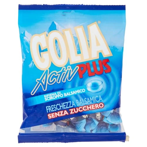 Golia Activ Plus, Caramelle Balsamiche, Freschezza Balsamica, Mentolo e Eucaliptolo, Senza Zucchero, Ripieno di Sciroppo Balsamico, Busta da 90g