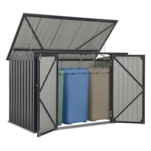 Offerta a tempo: Juskys Contenitore per bidoni dei rifiuti da 3 pezzi Namur 3 bidoni da 120 litri - 2m² - 2 porte - Rivestimento contenitore rifiuti metallico Cassonetti per rifiuti Casetta per bidoni Contenitore - 37% da 319.95 € a 199.99 €