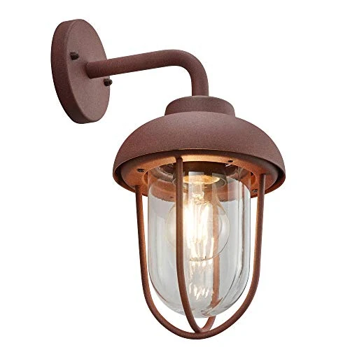 Offerta a tempo: Trio Leuchten Duero 202760124 - Lampada da parete per esterni, in alluminio pressofuso, vetro trasparente, 1 lampadina E27, colore: Ruggine - 52% da 56.49 € a 26.90 €
