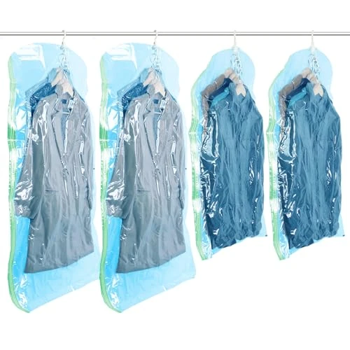 Offerta a tempo: TAILI Sacchetti Sottovuoto Vestiti Appendere Buste Sottovuoto,4 Combo | Buste Sottovuoto Vestiti Sacchetti con Gancio per Abiti, Conservazione di Giacche - Sacchetti Sottovuoto Salvaspazio Viaggi - 0.00% da 29.99 € a 29.99 €