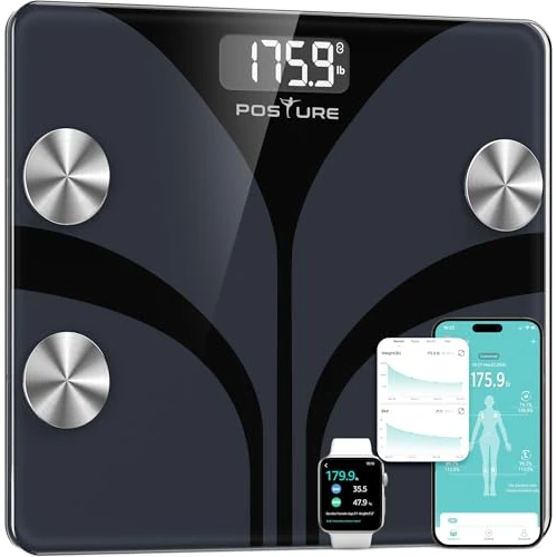 Offre limitee: Posture Balance Pese Personne pour Salle de Bain, Haute Précision, Impédancemètre 13 Indicateurs (IMC/Graisse Corporelle/Muscle) avec App, Max 180 kg - Noir de 42.99 EUR a 24.45 EUR (economie 43%)