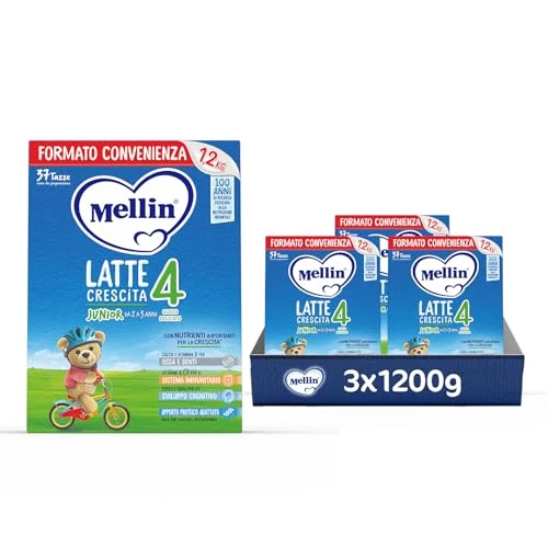 Offerta a tempo: MELLIN 4 - Latte di Crescita in Polvere per Bambini - dal 2° anno compiuto al 3° anno, Gusto Delicato - Confezione da 3600 grammi (3 confezioni da 1200g) - 9% da 48.25 € a 43.78 €