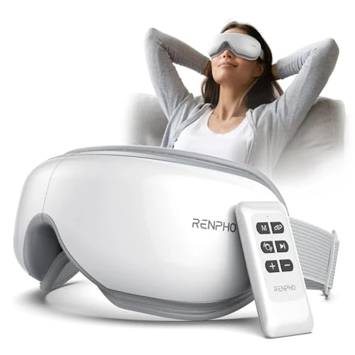 RENPHO Eyeris 1 - Verwarmde Oogmassager met Afstandsbediening, Warmte, Compressie, Bluetooth, Oogverzorgingsapparaat voor Verminderde Ogenstress, Droge Ogen, Verjaardag Xmas Gifts