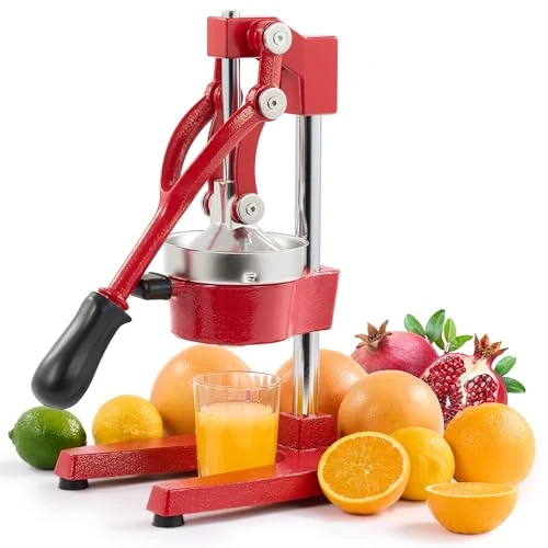 CO-Z Handmatige citruspers, sinaasappelpers met hendel, professionele citroenpers, geschikt voor het persen van sinaasappels, limoenen en citroenen, vaatwasmachinebestendig (Rood)