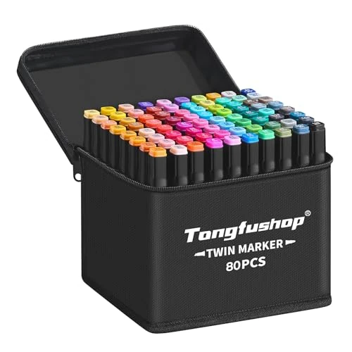 Offerta a tempo: Tongfushop Set di pennarelli a punta fine, 80 colori, con scalpello e punta fine, 2 secondi, ad asciugatura rapida, set di pennarelli artistici per disegno, design, rendering, lettere, manga - 0.00% da 25.99 € a 25.99 €