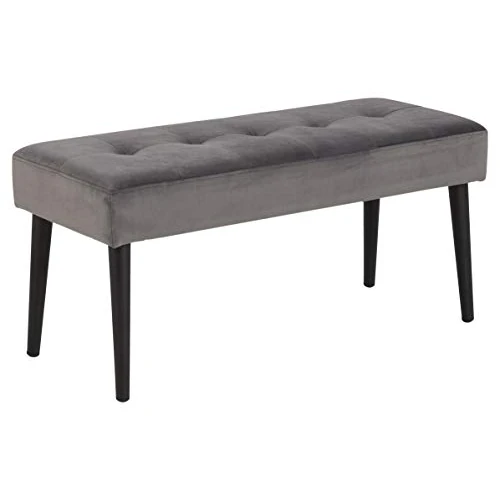 AC Design Furniture Gloria ławka do siedzenia z szarą aksamitną tapicerką i czarnymi metalowymi nogami, tapicerowana sofa w nowoczesnym stylu, meble do jadalni, meble do korytarza, dł. 95 x wys. 45 x