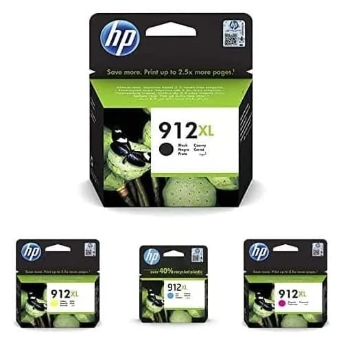 HP 912XL Nero, Ciano, Giallo e Magenta, Bundle da 4 Cartucce Originali, alta capacità, Compatibili con Stampanti OfficeJet Pro Serie 8010 e 8020
