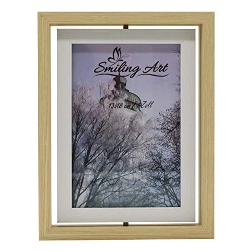 Oferta limitowana: Smiling Art obrotowa ramka na zdjęcia, podwójna ramka na 2 zdjęcia z drewna MDF z szybą w formacie poziomym i pionowym do postawienia (Beige+Biały, 13x18 cm) z 64.99 zł na 64.99 zł (oszczędź 0.00%)