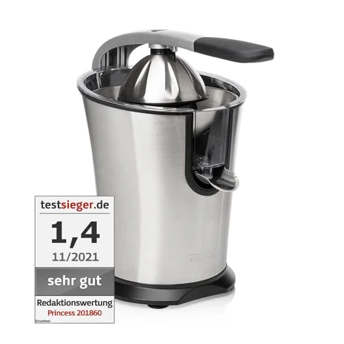 Offerta a tempo: Princess Spremiagrumi a Leva, 300 W, Cono Acciaio Inox, Sistema Antigoccia | Filtro polpa regolabile, Parti lavabili in lavastoviglie, Piedini antiscivolo, 01.201860.01.001 - 15% da 64.99 € a 54.99 €