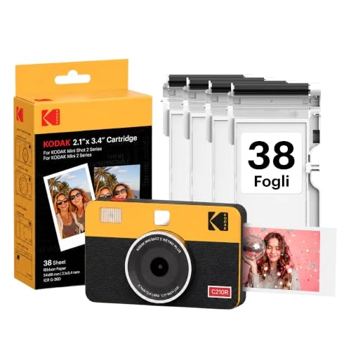 Oferta limitowana: KODAK Mini Shot 2 Retro 4PASS 2-w-1 Aparat fotograficzny i drukarka fotograficzna (5,3x8,6cm) + opakowanie z 68 arkuszami, Żółty z 597.08 zł na 560.14 zł (oszczędź 6.19%)