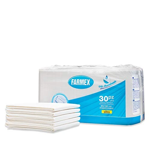 Offerta a tempo: Farmex - Traverse Assorbenti Rimboccabili Per Letto (oppure per Lenzuola e Materassi), Ultra Assorbenza, Delicate sulla Pelle - Dimensioni 80 x 180 cm, 30 Pezzi - 30% da 28.39 € a 19.99 €