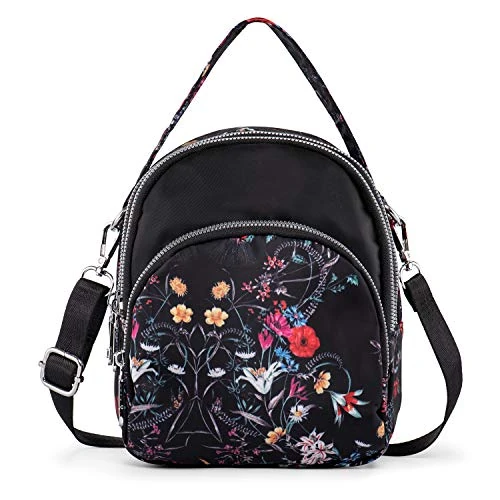 Zeitlich begrenztes Angebot: LaRechor Kleine Umhängetasche Handtasche Schultertasche für Damen Tote Tasche Mini Rucksack Nylon Frauentasche (Blumen mit Griff 1) von 22.50 € auf 20.50 € (9% Rabatt)