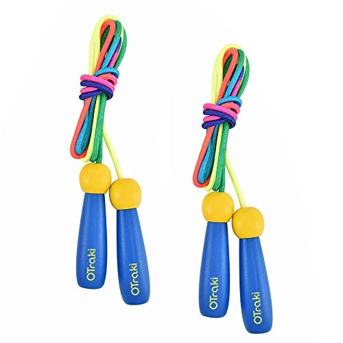 Offerta a tempo: OTraki Corda per saltare bambino adulto confezione di 2 corde per saltare regolabile manico in legno antiscivolo corda di cotone colorata salto corda per ragazzo ragazza fitness allenamento esercizio - 0.00% da 11.99 € a 11.99 €