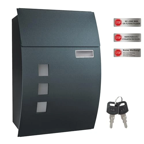 Oferta limitada: SONGMICS Buzón de Pared, con Ventanas de visualización, Ranura para Nombre, 2 Llaves, fácil de Instalar, Gris Antracita GMB030G02 de 36.99 € a 29.99 € (ahorro 19%)