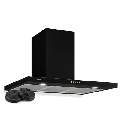 Klarstein Limelight Cappa da Cucina - Cappa Aspirante a Parete con 3 Velocità, Cappa a Muro, 600 m³/h, Schermo Digitale, Luce LED per Piano Cottura, 64 dB, Larghezza 90 cm, Nero