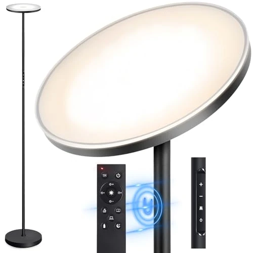 Offerta a tempo: OUTON Lampada da Terra LED, 30W/3000LM 126 LED Lampada da Pavimento Moderna, 3000K-6500K Dimmerabile con Controllo Remoto e Tocco, Timer 1H, Piantane da Salotto Ideale per Soggiorno Ufficio(Nero Cool) - 0.00% da 59.99 € a 59.99 €