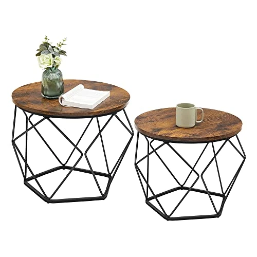 Offre limitée : VASAGLE Table Basse Ronde, Lot de 2, Table d’Appoint, Bout de CanapÉ, Style Industriel, Plateau Amovible, Cadre en Acier, pour Salon, Marron Rustique et Noir LET040B01 de 46.99 € à 39.94 € (15% de remise)