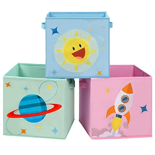 Offerta a tempo: SONGMICS Statole Portaoggetti, Set di 3 Organizzatori per Giochi, 30 x 30 x 30 cm, Contenitori Pieghevoli, per Camerette Stanza dei Giochi, a Tema Spazio, Azzurro, Verde e Rosa RFB001Y03 - 15% da 17.99 € a 15.29 €