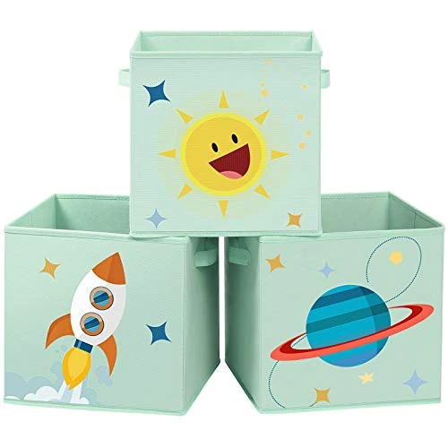 Oferta limitada: SONGMICS Cajas de Almacenaje, Juego de 3, Organizadoras de Juguetes, Cubos Plegables con Asas, para Habitación de Niños, Sala de Juegos, 30 x 30 x 30 cm, Tema del Espacio, Verde RFB001G03 de 16.99 € a 14.44 € (ahorro 15%)