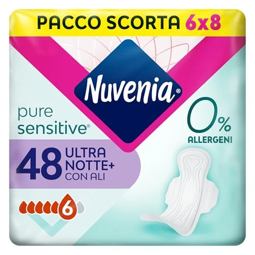 Tijdelijke aanbieding: Nuvenia, Pure Sensitive Ultra Nachtverband met Vleugels, Voor Overvloedige Rivier, 48 Stuk van 13.55 € naar 13.55 € (0.00% korting)