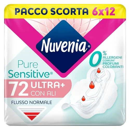 Nuvenia, Pure Sensitive Ultra Maandverband met Vleugels, voor de normale stroom, 72 stuks