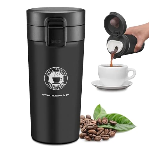 Limited offer: JEEZAO Insulated Travel Coffee Mug 380 ml, Thermo Bottle, Double Wall Vacuum Insulated, Leak Free, BPA Free, Stainless Steel (Black) from 18.95 EUR to 11.99 EUR (save 37%)