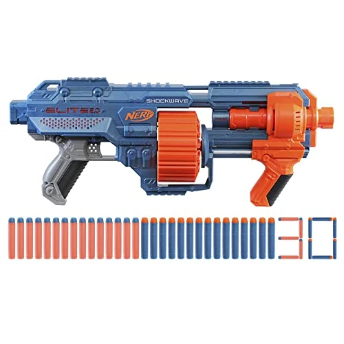 Nerf Elite 2.0, Blaster Shockwave RD-15, 30 fléchettes Nerf, Barillet Rotatif 15 fléchettes, Personnalisable