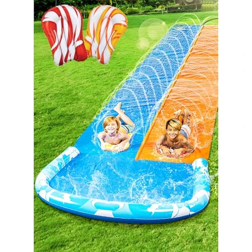 Zeitlich begrenztes Angebot: JOYIN 685 cm Rutsche und Wasserrutsche mit 2 Bodyboards, Rasen-Wasserrutsche mit eingebautem Sprinkler für Sommer-Wasserspaß im Garten für Kinder und Erwachsene von 49.99 € auf 49.99 € (0.00% Rabatt)