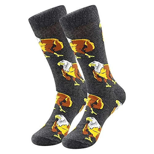 BONANGEL Men's Dress Cool Colorful Fancy Novelty Funny Casual Combed Cotton Crew Socks Pack, Men's Fun Dress Socks Patterned Office Socks,Mid Calf Cool Crazy Socks (1 Pair-Eagle)