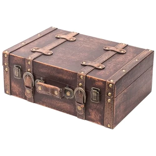 Tijdelijke aanbieding: HMF Vintage decoratieve koffer van hout, opbergbox met deksel en leren handvat, stijlvolle opberging en cadeau-idee voor bruiloft of verjaardag | Klassiek | 38 x 26 x 13 cm van 36.83 € naar 36.83 € (0.00% korting)