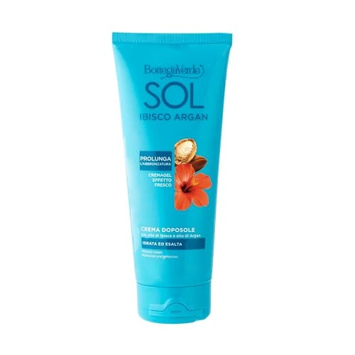 Bottega Verde, SOL Ibisco Argan Aftersun Creme, feuchtigkeitsspendend und belebend mit Hibiskusöl und Arganöl (200 ml) - Verlängerung der Bräunung - Creme-Gel