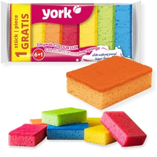 York Lot de 7 Éponges à Récurer Spécial Casseroles Éponge de Cuisine Grattante Multicolore Nettoyage Vaisselle et Surfaces Difficiles Élimination des Taches Tenaces Dimensions 10 x 7 x 3 cm