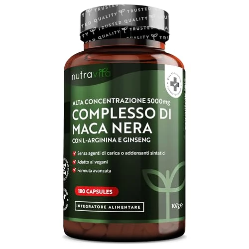 Nutravita Super Haute Résistance Maca Gélules Fort Dosage 5000 mg avec Ginseng & L-Arginine & Vitamines - 6 mois - 180 Capsules de Maca Root Vegan