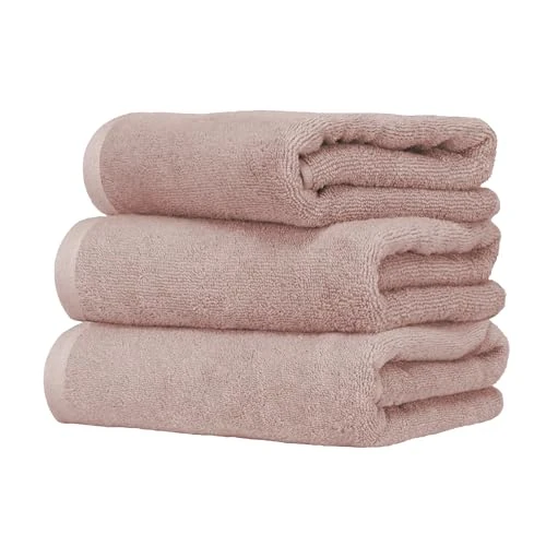 Ruggeri - Lot de 3 serviettes 50 x 100 cm - 100 % pur coton extra doux - Collection Let's Color (Rose)