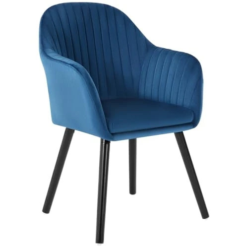 Offerta a tempo: WOLTU Sedia da Pranzo, Poltroncina, Poltrona con Schienale e Braccioli | Per Sala d'Attesa e Cucina, Tessuto in Velluto, Gambe di Legno, Blu - 0.00% da 89.99 € a 89.99 €
