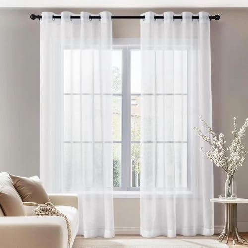 Zeitlich begrenztes Angebot: Deconovo Ösenvorhang Transparent Leinenoptik Vorhang Gardine Voile, 260x140 cm(HöhexBreite), Weiß, 2er Set von 15.49 € auf 15.49 € (0.00% Rabatt)