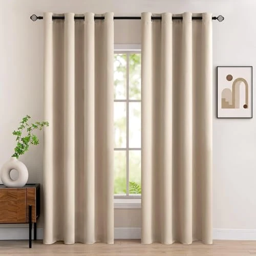 Offerta a tempo: MIULEE Tende Oscuranti per Interni 2 Pezzi 140x260 CM, Tenda Beige Scuro Moderna per Soggiorno, Tende Coprente Termiche Isolanti Interno con Anelli, Tenda Oscurante Finestra Camera da Letto Salotto - 5% da 37.99 € a 36.09 €