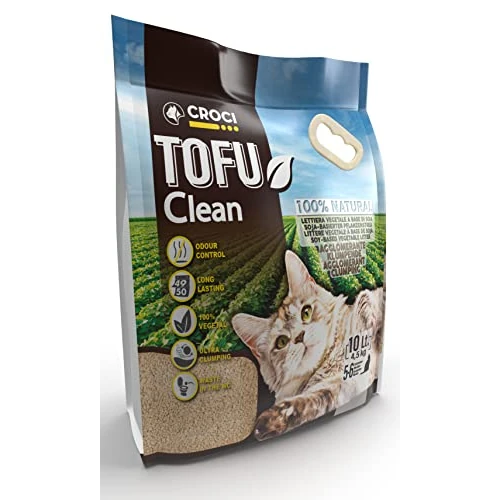 Croci Arenero Tofu Clean 10L – Arenero para gatos aglomerante, biodegradable se lanza en el inodoro, 100% vegetal, arena antiolor de larga duración
